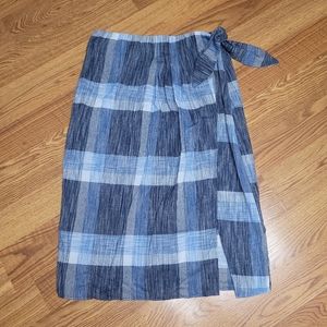 Heartloom Womens Blue Plaid Faux Wrap Tie Midi Skirt Size M